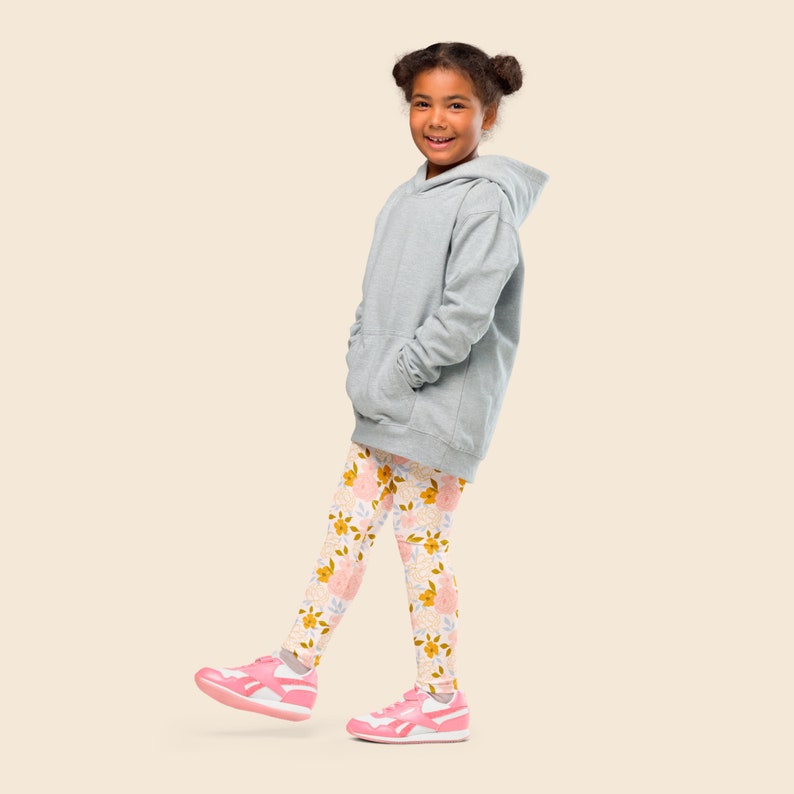kids pink leggings, floral design, botanical in pastel colors, spring, summer, Leggings for girls, girl gift, special gift image 6