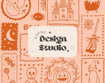 Halloween trendy repetitive pattern, Spooky patchwork seamless pattern, Halloween ghost pattern design, Commercial use, Halloween Preppy