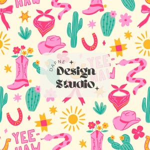 Motif sans couture Yeehaw, motif sans couture western, cowgirl côtière, motif de tissu, PNG western, fichier numérique pour usage commercial