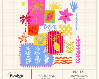 Beach Vibes png, trendy png, Preppy Summer png, Summer Patchwork Png, digitaal bestand voor commercieel gebruik