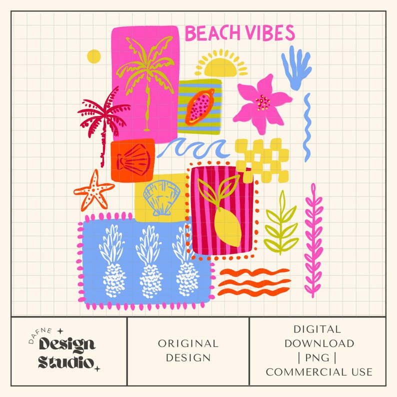 Beach Vibes png, Trendy Summer png, Patchwork Summer png, Preppy Summer png, Digital File for Commercial Use image 1
