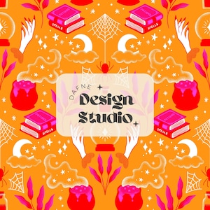 Witch Halloween Seamless, Witch Seamless, Halloween Seamless, Halloween for girls, Books, potions and spells, Digital file, Books Halloween