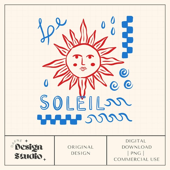 Le Soleil png, Sol dibujado a mano en tendencia verano europeo para uso comercial