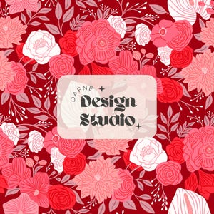 Nahtloses Blumenmuster, Rotes Blumenstraußmuster, Handgezeichnetes nahtloses Muster, Digitales Design für kommerzielle Nutzung, Frauenmuster