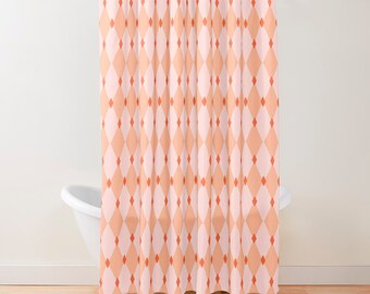 Modern Pink and Red Harlequin Shower Curtain, Retro Shower Curtain, Pink Boho, 60s 70s Geometric Bathroom Decor, Colorful Maximalist Style