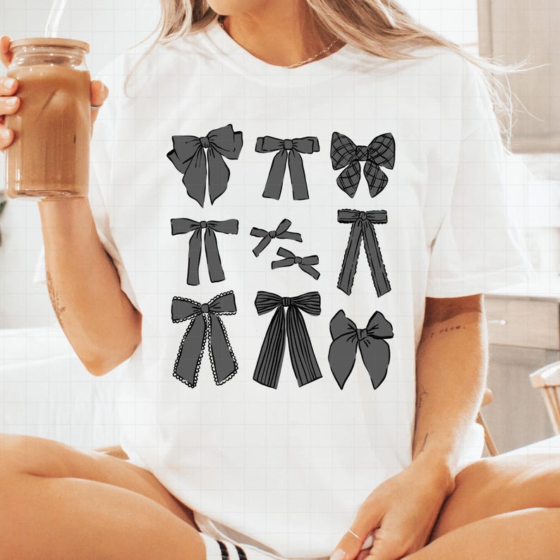 Coquette png, Trendy png, Black png, black bows png, halloween coquette png, hand drawn png, Bows png, digital file for commercial use image 2