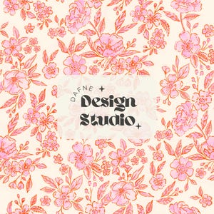 ピンクの花柄シームレスパターン、ピンクの手描きシームレスパターン、商用利用向けデジタルデザイン、グランドミレニアルパターン