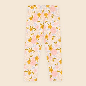 kids pink leggings, floral design, botanical in pastel colors, spring, summer, Leggings for girls, girl gift, special gift image 2