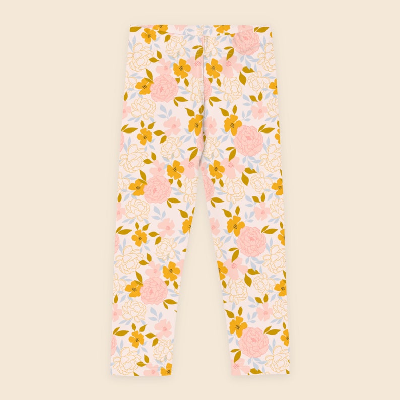 kids pink leggings, floral design, botanical in pastel colors, spring, summer, Leggings for girls, girl gift, special gift image 2