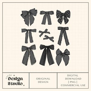 Coquette png, Trendy png, Black png, black bows png, halloween coquette png, hand drawn png, Bows png, digital file for commercial use image 1