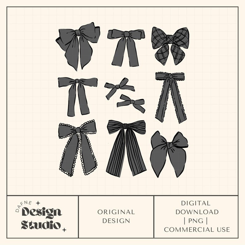 Coquette png, Trendy png, Black png, black bows png, halloween coquette png, hand drawn png, Bows png, digital file for commercial use image 1