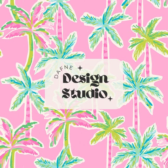 Patrón sin costuras veranos preppy palmeras rosa, archivo digital para uso comercial