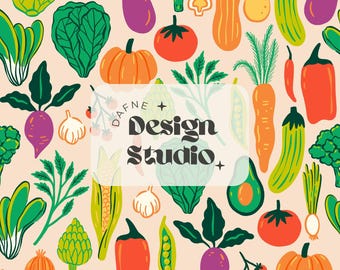 Repetitive pattern Vegetables, Seamless Veggies, Vegetables Retro, Digital File, Scrapbook, Seamless for apron, Fabric Pattern, Sublimation