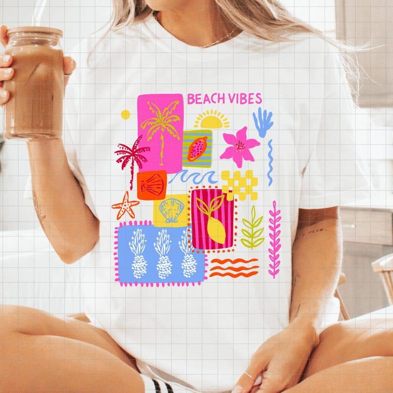 Beach Vibes png, Trendy Summer png, Patchwork Summer png, Preppy Summer png, Digital File for Commercial Use image 2