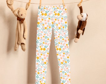 Flower leggings in pastel tones, girl's floral design, cute floral children's design, flower leggings, girl gift, spring/summer