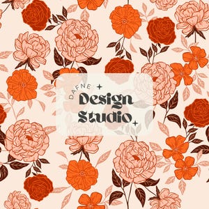 Autumn Pattern, Rose and Peony seamless, hand drawn flowers in earth tones, Fall floral seamless pattern, digital design, pattern for fabric