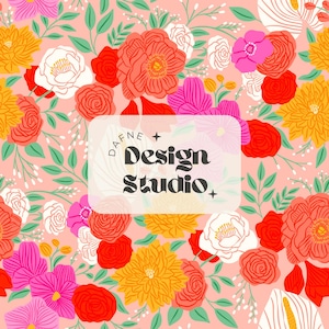 Bloemen naadloos patroon, Kleurrijk bloemenpatroon, Handgetekend naadloos patroon, Digitaal ontwerp voor commercieel gebruik, Patroon voor meisjes