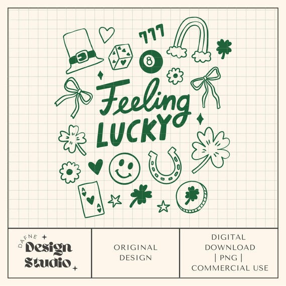 Feeling Lucky png, Feeling Lucky you wall art, Lucky shirt, Trendy png, St. Patrick's Day png, Saint Patrick png, Lucky Doodles png