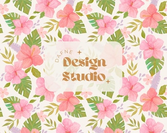 Bright Tropical Hibiscus floral seamless, Pattern for Summer, Tropical Seamless repeat pattern for fabric, Digital Download Seamless Pattern