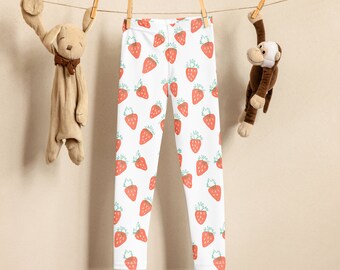 Girls leggings with hand-drawn strawberries, fruits, strawberries, red, spring, summer, Leggings for girls, girl gift, special gift