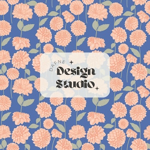 Patrón floral sin costuras de Dalia, Azul y rosa, Patrón de Primavera, Patrón para tela sublimación, Archivo digital para uso comercial, png