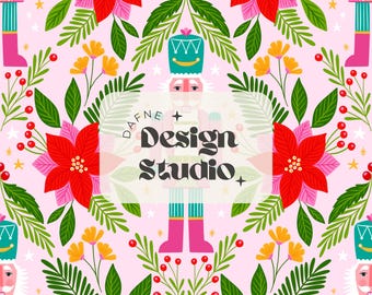 Pink coquette nutcracker seamless pattern, preppy Christmas design for fabric, commercial use