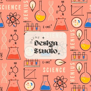 Patrón de regreso a la escuela, Patrón Ciencia, Patrón niña ciencia, Patrón de repetición escuela retro, archivo digital para uso comercial