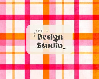 Pink and orange Gingham Seamless Pattern, Preppy digital file for commercial use