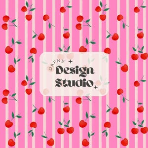 Motif sans couture de cerises et de lignes, Motif sans couture d'été rose, Motif sans couture de fruits rétro, Motif Preppy pour tissu, Motif rose