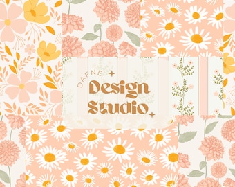 Patchwork naadloos patroon, Paas- en lentepatroon, Bloemen patchwork naadloos patroon, Digitaal bestand voor commercieel gebruik, Roze