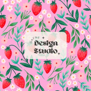 Strawberry and Flowers Seamless Pattern, Strawberry Seamless File, Retro Fruit Seamless, Fruit Pattern for Custom Fabric, Digital Paper, jpg