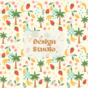 Motif rétro sans couture d'été, motif à carreaux, motif sans couture de palmiers, fraises, citrons, bananes, motif sans couture de fruits