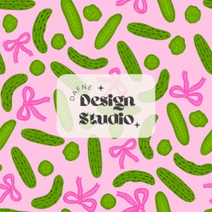 Modello ripetuto per ragazze con sottaceti, modello con sottaceti e fiocchi, amante dei sottaceti, modello senza cuciture alla moda per buongustai, file digitale, modello per tessuto, sottaceti jpg