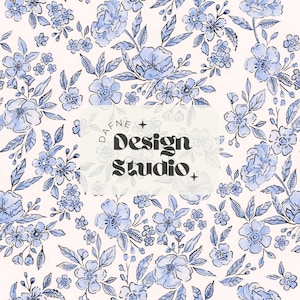 Patrón sin costuras Chinoiserie, Patrón floral azul, Patrón sin costura dibujado a mano, diseño digital para uso comercial, patrón para tela