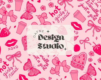 I'm literally just a girl Seamless Pattern, Pink Y2k and preppy Digital File for commercial use