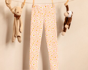 Daisy leggings, girl's pink leggings, daisy flowers, hand design, cute children's design, girl gift leggings, spring