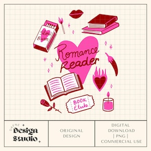 Romance Reader book club png, trendy png, bookworm png, pink and red, bookish, slow burn png, digital para uso comercial, DTF