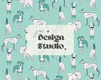 Dogs seamless pattern, Mint and Light Blue pattern, Boys pattern, Kids pattern, Digital File, Fabric Pattern, Summer pattern, Dogs lover