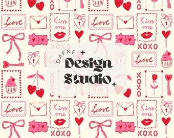 Valentine's Day seamless, Pink and Red Seamless, Love Seamless, Digital file for commercial use