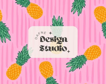 Pineapple and Stripes Seamless Pattern, Pineapple Seamless File, Retro Fruit Seamless, Fruit Pattern for Custom Fabric, Digital Paper, jpg.