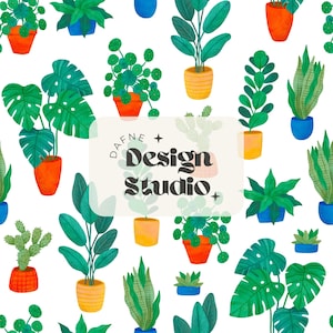 Plant Lover Digital File, Padrão de jardinagem, Padrão sem emendas de plantas domésticas, Padrão de fundo Plant Lady, Padrão de suculentas