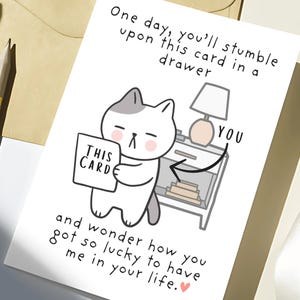 Tarjeta sarcástica imprimible para novio, tarjeta de felicitación divertida para novia, para un viejo amigo, regalo de aniversario para amantes de los gatos.