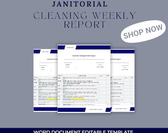 Janitorial cleaning weekly report, Janitorial cleaning checklist, Commercial cleaning checklist, Business and office cleaning checklist