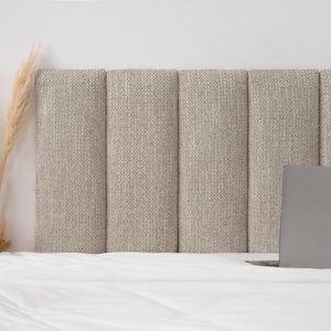 Beige Fabric Headboard Panel: Wall Mounted Upholstered Soft Board