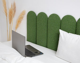 Green Boucle Headboard Panel | Upholstered Soft Wall Panel | Boho Wall Panel | King Queen Twin Headboard | Simple Installation | All Sizes