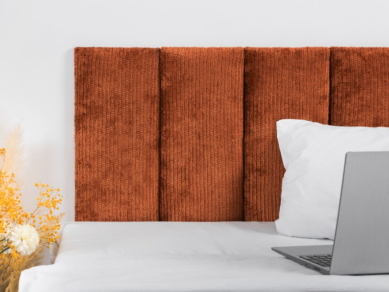 Rust Cozy Headboard Panel Textured Super Soft Fluffy Fabric Rust Wall Panel Upholstered Soft