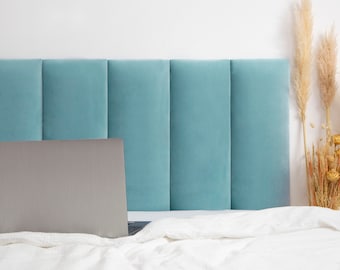 Light Blue Headboard Panel | Upholstered Vevlet Wall Panel | Padded Boards | Finger Velvet Wall Panel | Simple Installation | All Sizes