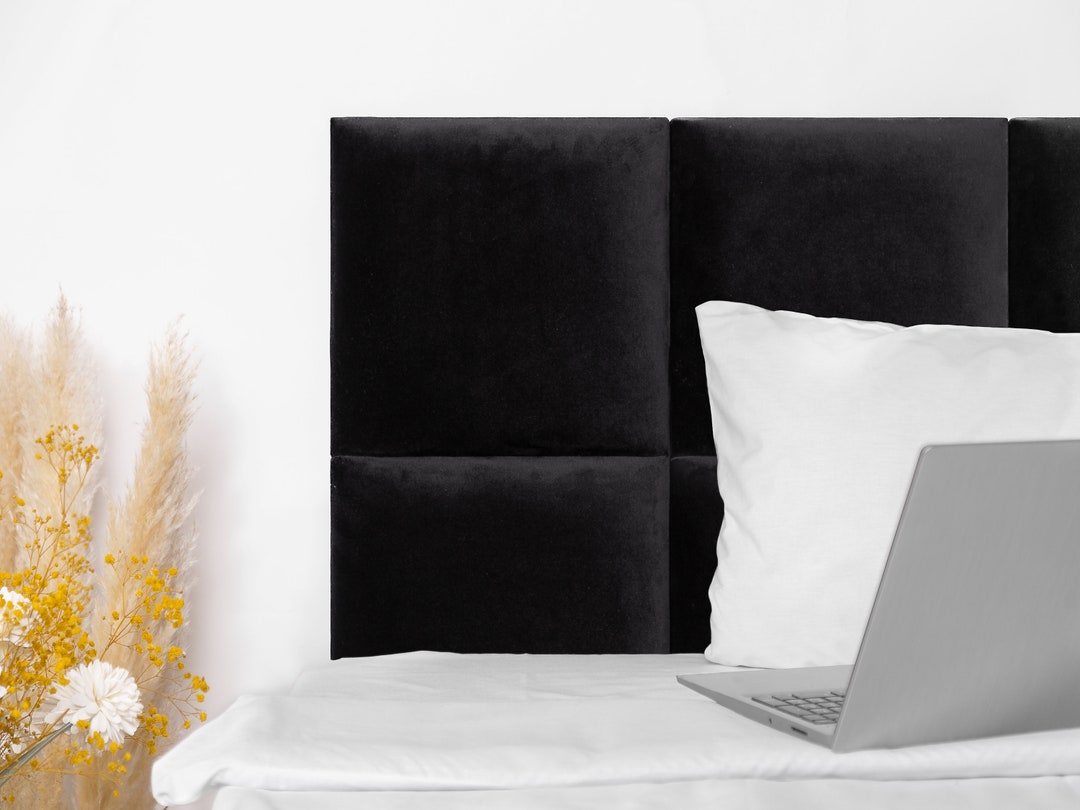 Black Velvet Headboard Black Wall Panel Upholstered Soft Etsy UK