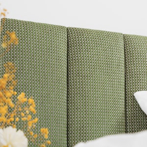 Green Boho Headboard Panel | Upholstered Soft Wall Panel | Green Wall Panel | Woven Fabric, Padded Board | Simple Installation | All Sizes