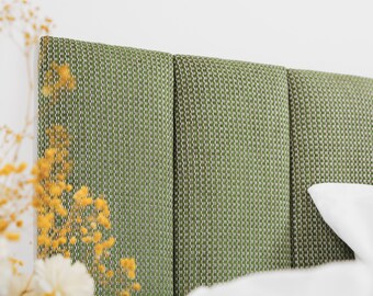 Green Boho Headboard Panel | Upholstered Soft Wall Panel | Green Wall Panel | Woven Fabric, Padded Board | Simple Installation | All Sizes